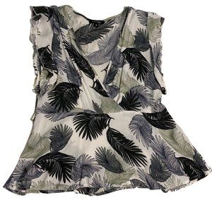 Papermoon Women's Leaf Print V-Neck Blouse Size Medium